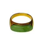 Chinese Yellow Gold And Green Jade Cabochon Saddle Ring 4.8GM