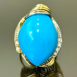 18KYG/PT900 Turquoise & Diamond Ring With Cert