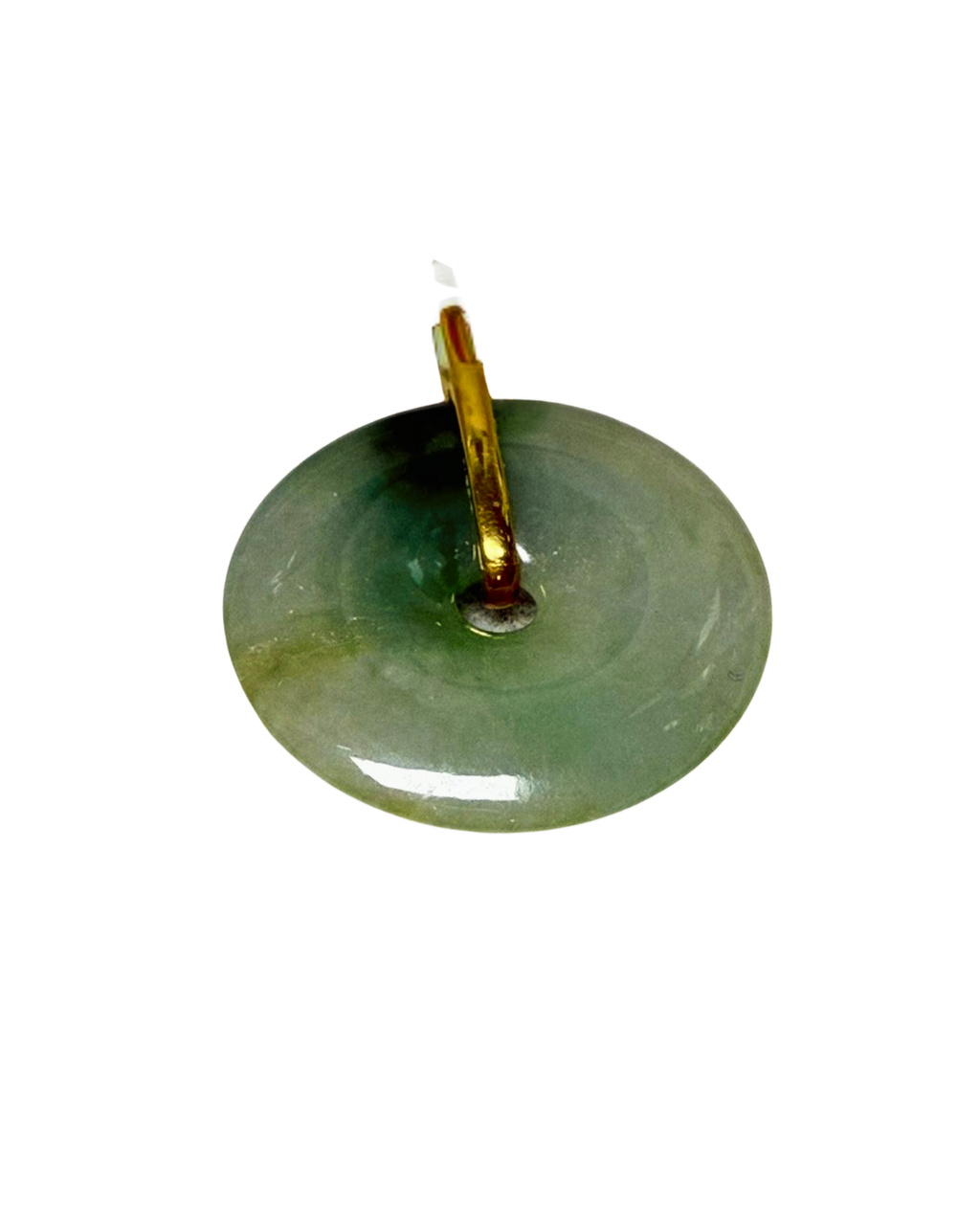 Traditional Chinese Jade Bi Disc Pendant Green Jade Diamond Paved Gold Bail 7.1GM