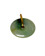Traditional Chinese Jade Bi Disc Pendant Green Jade Diamond Paved Gold Bail 7.1GM