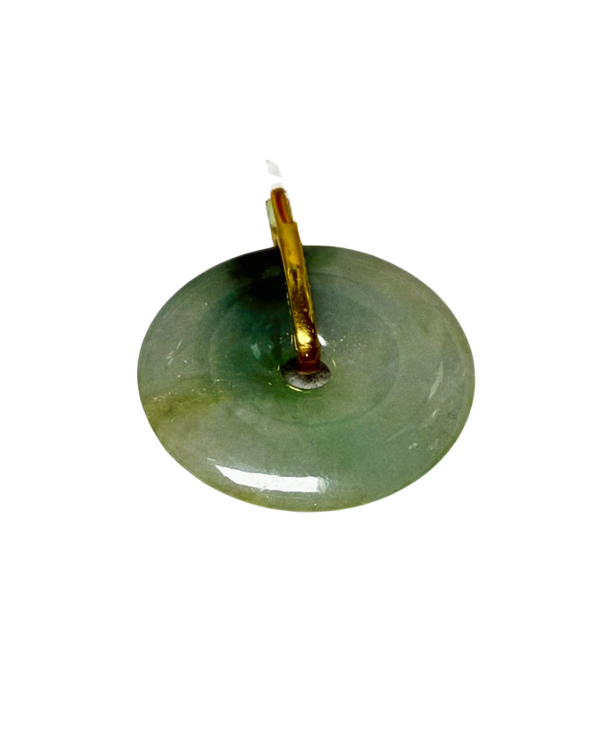 Traditional Chinese Jade Bi Disc Pendant Green Jade Diamond Paved Gold Bail 7.1GM