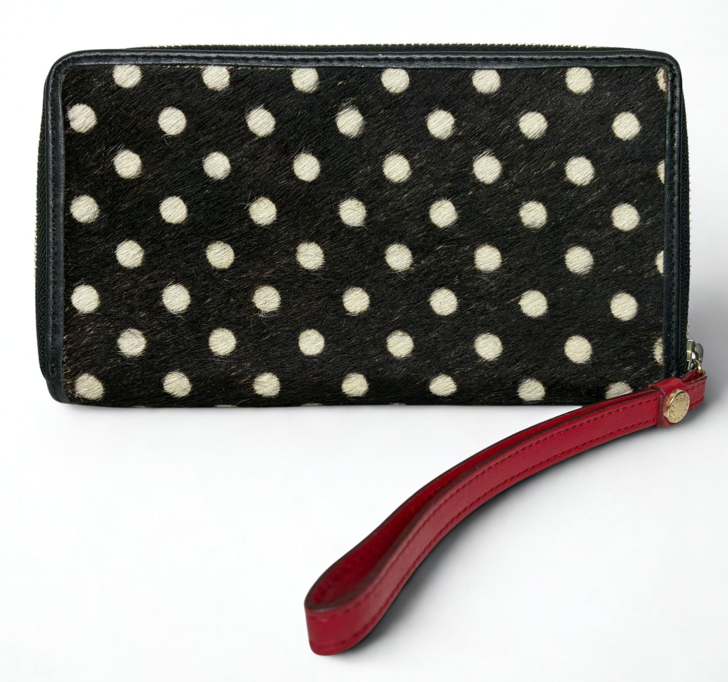 Furla Long Zip Around Wallet Black And White Polka Dot