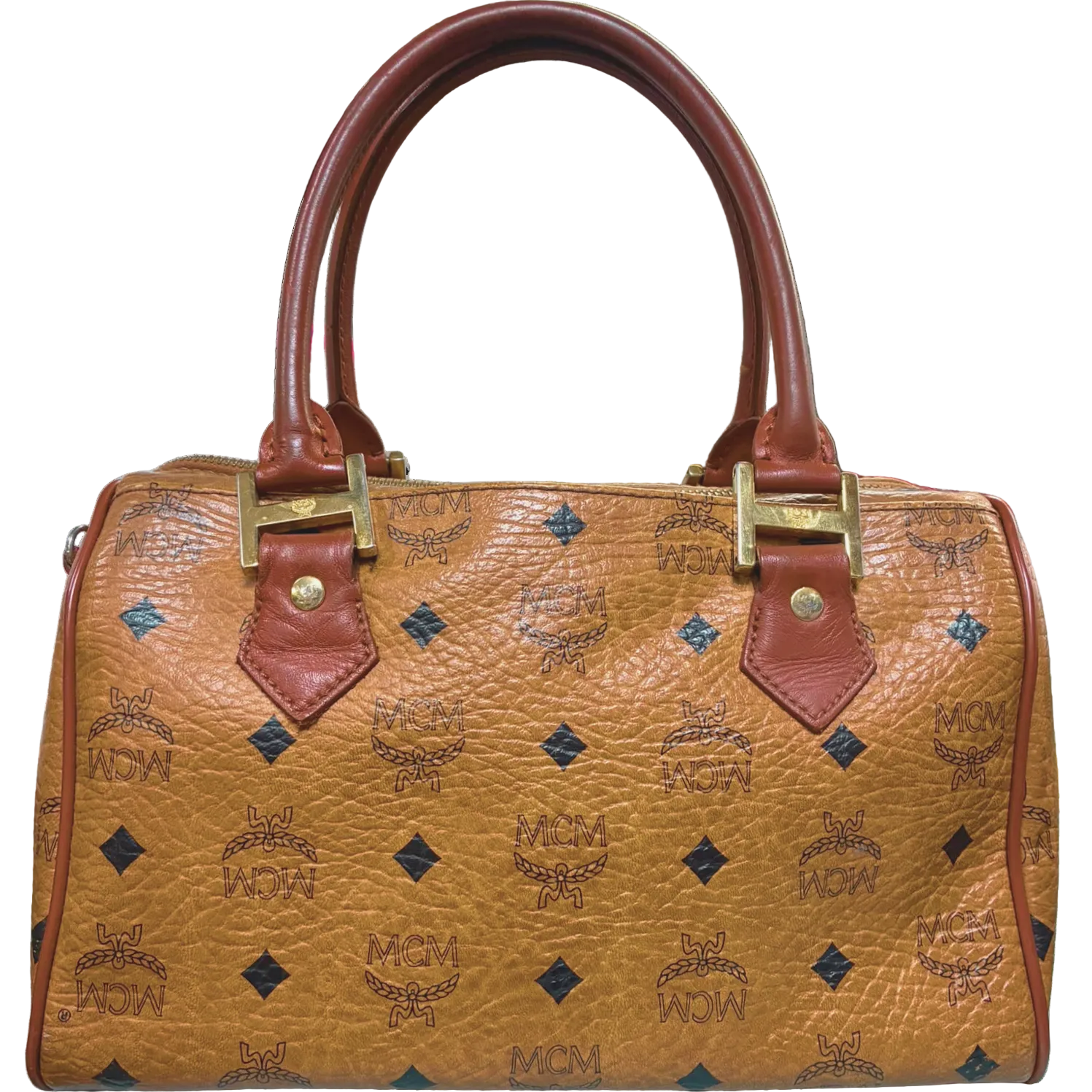MCM Cognac Visetos Boston Bag