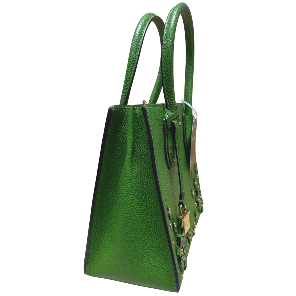 Michael Kors Mercer Floral Embellished Tote Vibrant Green Leather