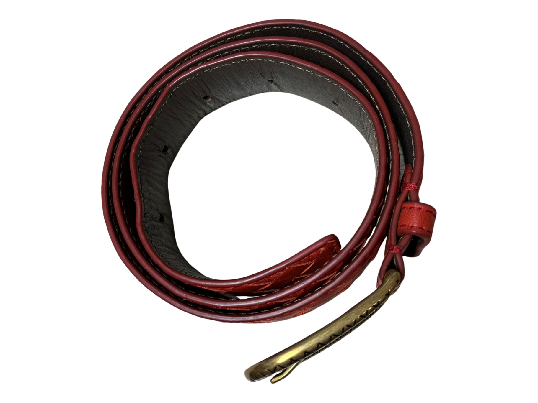 Bottega Veneta Intrecciato Red Woven Leather Belt Gold Tone Buckle