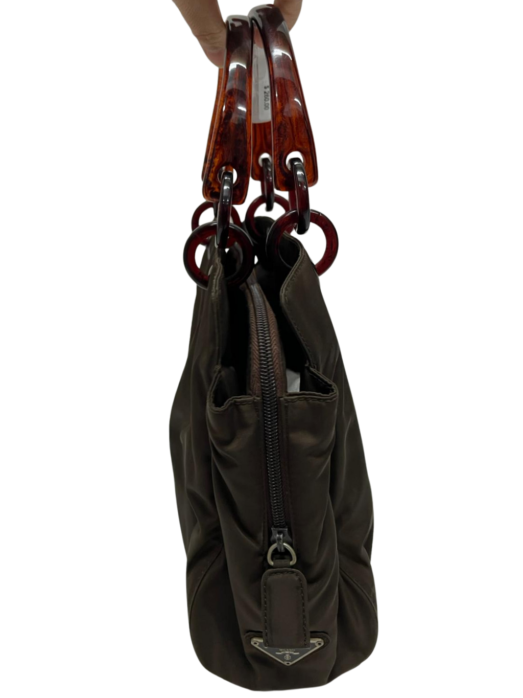 Prada Tessuto Handbag Brown Nylon Acrylic Handles