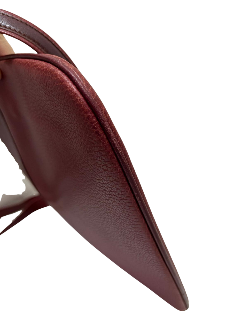 CARTIER Must Line Shoulder Bag Leather Bordeaux Gold Auth BA3142 Golden Dark red