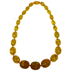 Honey Yellow And Lemon Tinted Amber Graduated Oval Bead Necklace 36G