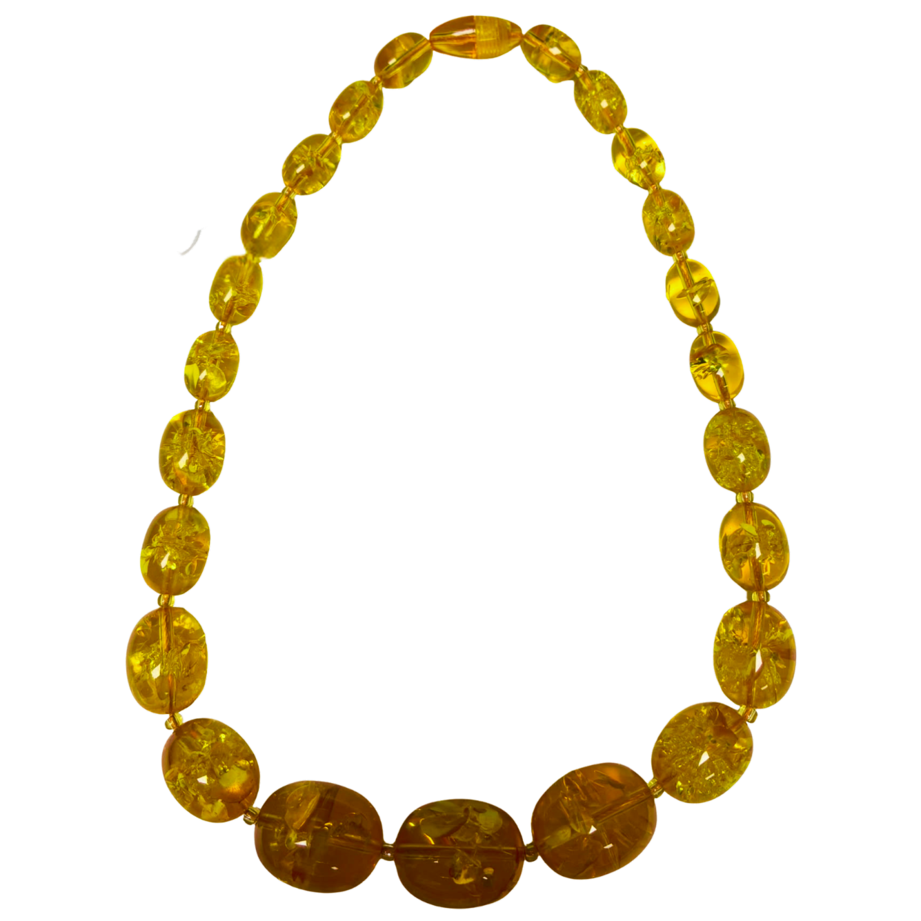Honey Yellow And Lemon Tinted Amber Graduated Oval Bead Necklace 36G
