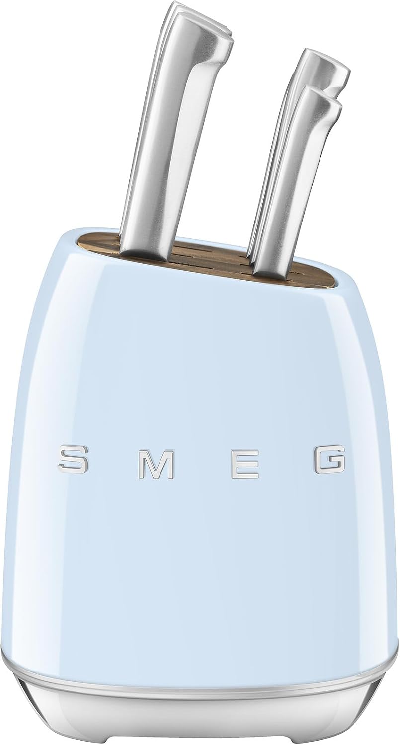 Smeg Pastel Blue Stainless Steel Knife Block Set Main image