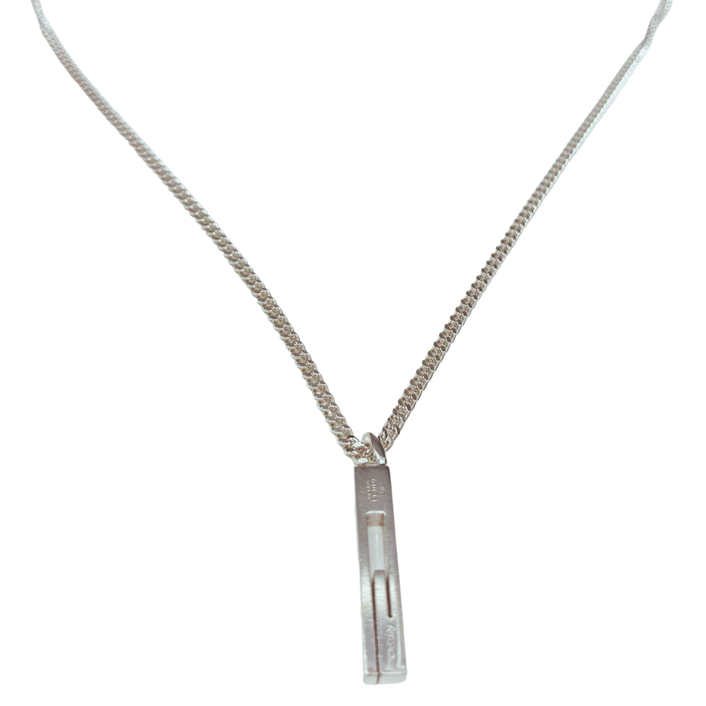 Gucci SV925 Cutout G Bar Necklace 15.6G