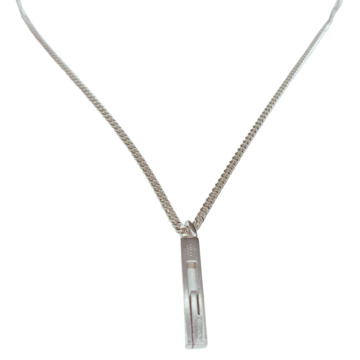 Gucci SV925 Cutout G Bar Necklace 15.6G