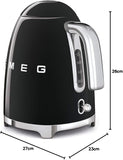 Smeg KLF03BLUK Electric Kettle, 1.7L, Black