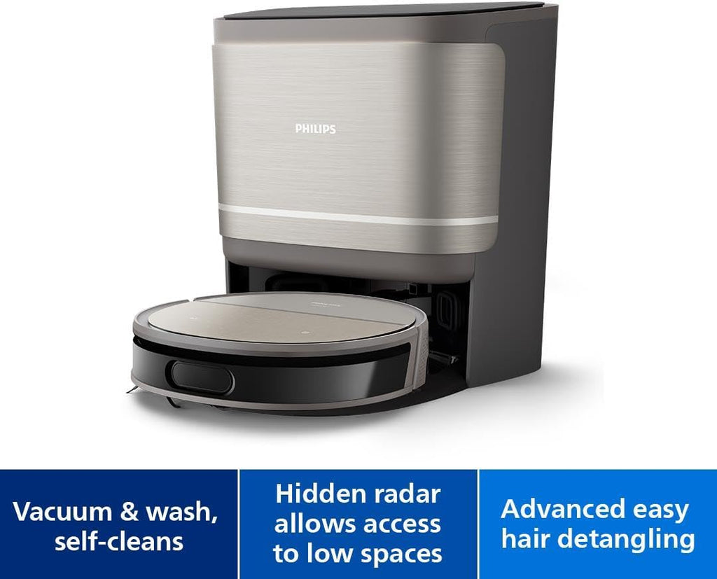 Philips 9000 Series Robot Vacuum and Wash Ultra Strong Suction Fresh Water Mopping All-in-One Station Obstacle Detection Control via App