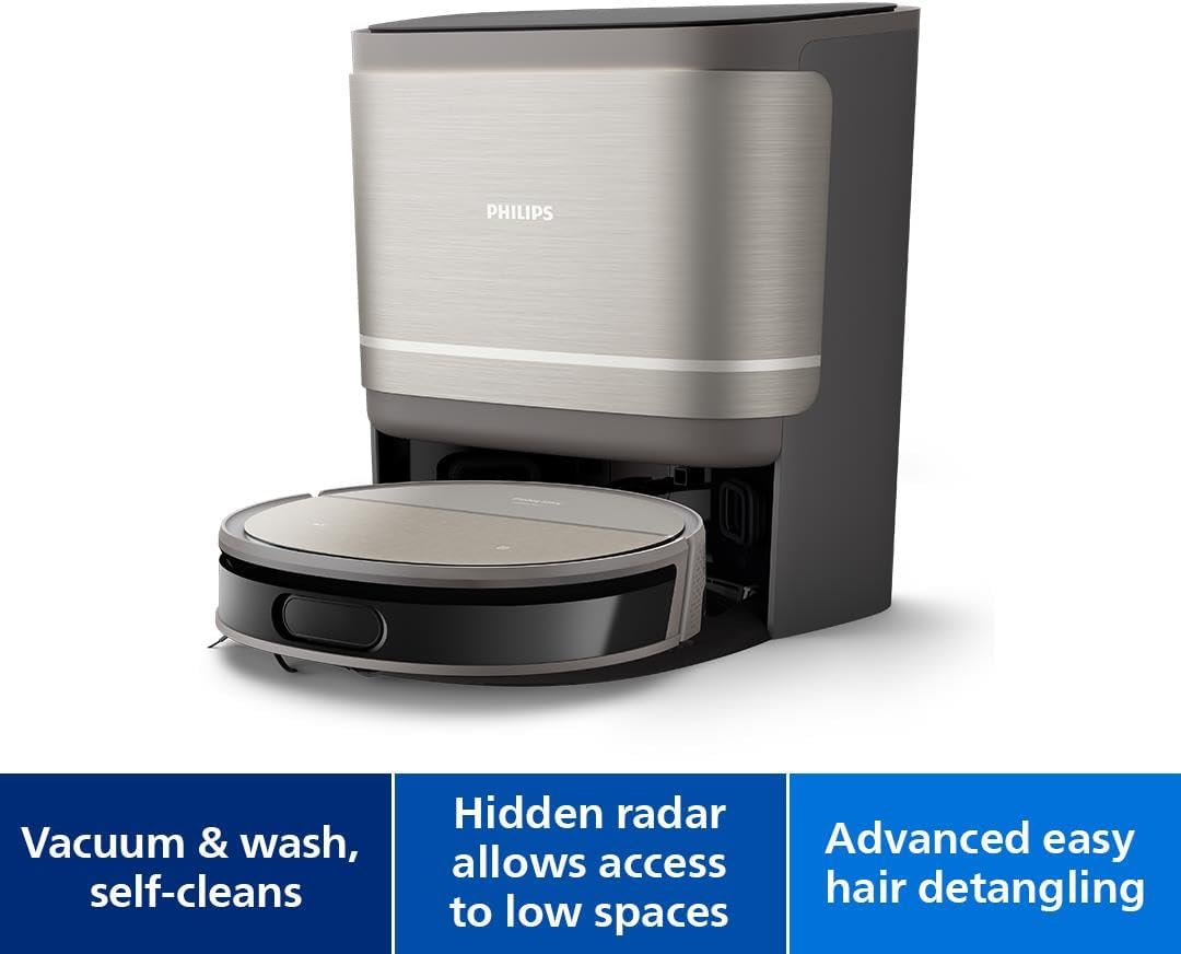 Philips 9000 Series Robot Vacuum and Wash Ultra Strong Suction Fresh Water Mopping All-in-One Station Obstacle Detection Control via App