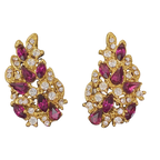Gold Tone Clip On Earrings Crystal Cluster Leaf Shaped Design