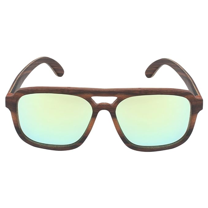 Caprio Grey Yellow Wooden Frame Unisex Square Sunglasses