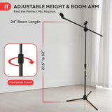 Pyle Universal Adjustable Tripod Microphone Stand - Pair of Heavy Duty Lightweight Professional Compact Extendable Stage Studio Floor Standing Boom Mic...
