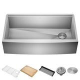 Kraus KWF210-36 Kore 36-Inch Farmhouse Style Kitchen Sink with Workstation and Single Bowl, 16-Gauge Stainless Steel, with Integrated Rim and Accessories (Pack of 5)