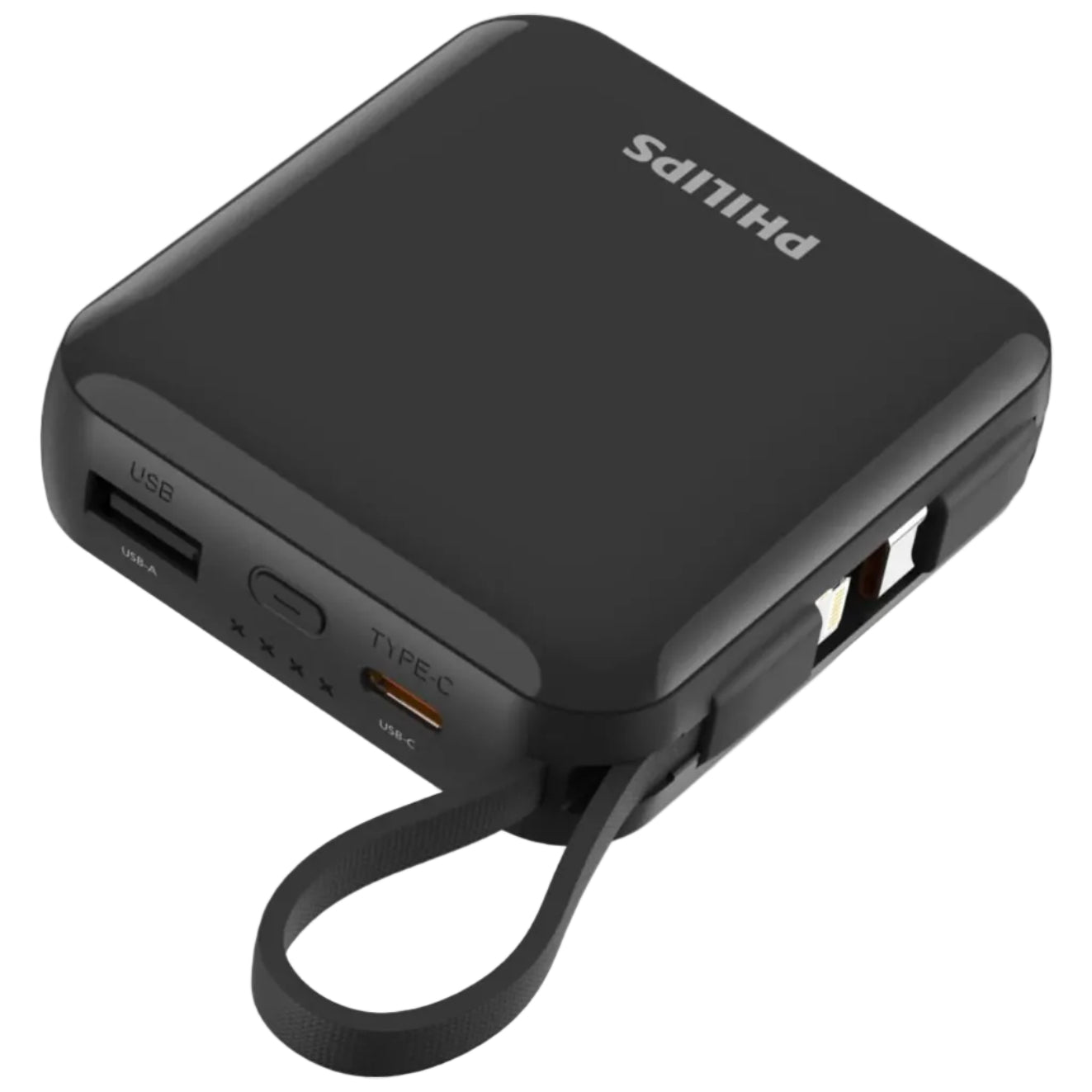 Philips 10000mAh Powerbank Super Mini Series PD 22.5W With Type C And Lightning Cable DLP5713 Black