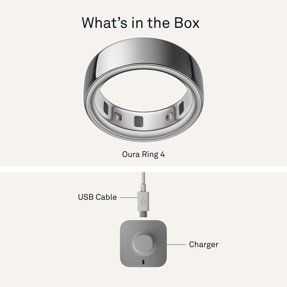 Oura Ring 4 - Silver - Size 9 - Smart Ring - First Size with Oura Size Kit - Wearable Sleep Tracking - Heart Rate - Fitness Tracker -