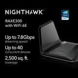 NETGEAR Nighthawk 8-Stream Tri-Band WiFi 6E Router (RAXE300), New 6GHz Band, Up to 2,500 sq. ft., 40 Devices, AXE7800 802.11ax (Up to 7.8Gbps)