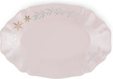 Le Creuset Frill Oval Plate with Gold Decal, 32cm, Macaron Pink