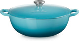 Le Creuset Marmite Cast Iron Soup Pot Casserole With Lid 26cm Caribbean Blue