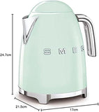 Smeg KLF03PGUK, 50's Retro Style Kettle, 1.7 L Capacity with Water Level Indicator, 360 Swivel Base, Anti-Slip Feet, Soft Opening Lid, Stainless Steel, Pastel Green