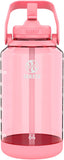 Takeya 64oz Motivational Water Bottle With Straw Lid With Time Marker Half Gallon Premium Quality BPA Free Tritan Plastic, Flutter Pink