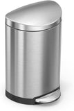 Simple Human Semi-Round Step Trash Can, Stainless Steel, 10 L