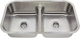 MR Direct 512-16 Stainless Steel Undermount 32-1/2 in. Double Bowl Kitchen Sink, 16 Gauge