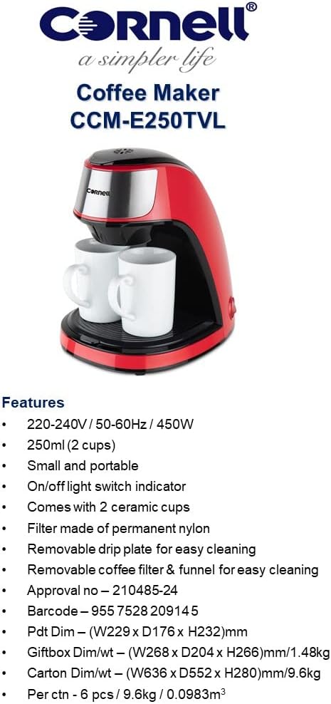 Cornell CCME250TVL 2 Cups Coffee Maker