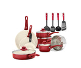 GreenLife Soft Grip Ceramic Non-Stick Cookware Set, Red, 16Pc