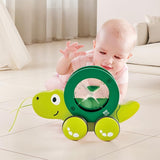 Hape Tito Pull Along Wooden Turtle with Swirling Shell Pull Toddler Toy Green