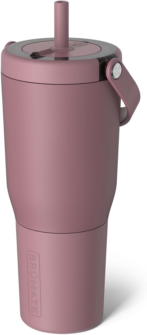 BrüMate Resa BRS35RT - Tumbler with handle and straw, 1.04L/35oz size, 100% leakproof, triple-insulated, made of Stainless Steel, Silicone sleeve, cup-holder friendly, Rose Taupe color Main image