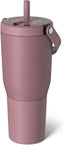 BrüMate Resa BRS35RT - Tumbler with handle and straw, 1.04L/35oz size, 100% leakproof, triple-insulated, made of Stainless Steel, Silicone sleeve, cup-holder friendly, Rose Taupe color