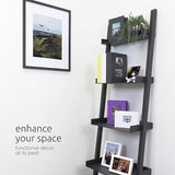 Kiera Grace Providence Hadfield 5 Tier Ladder Shelf Modern Leaning Bookshelf Storage Rack for Home, Office, 18" x 67", Black