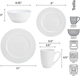 Mikasa 5188288 Trellis 16 Piece Dinnerware Set, Service for 4, White