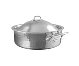 Mauviel M'Elite 5-Ply Hammered Polished Stainless Steel Rondeau With Dome Lid, And Cast Stainless Steel Handles, 3.2-Qt, Made in France