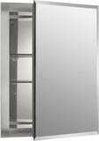 KOHLER CB-CLR1620FS Single Door Beveled Medicine Cabinet with Mirror Door & Adjustable Shelves, Rectangular Beveled Edge Frame, 16" x 20"