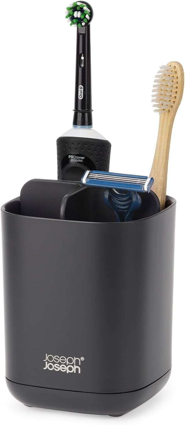 Joseph Joseph EasyStore Toothbrush Holder Caddy Bathroom Storage Compact Matt Blac
