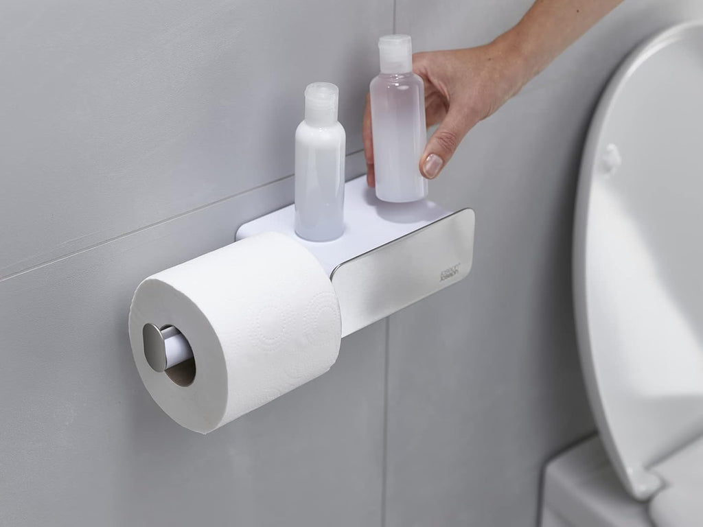 Joseph Joseph 70529 EasyStore SS WallMounted Toilet Paper Roll Holder With Shelf And Drawer White