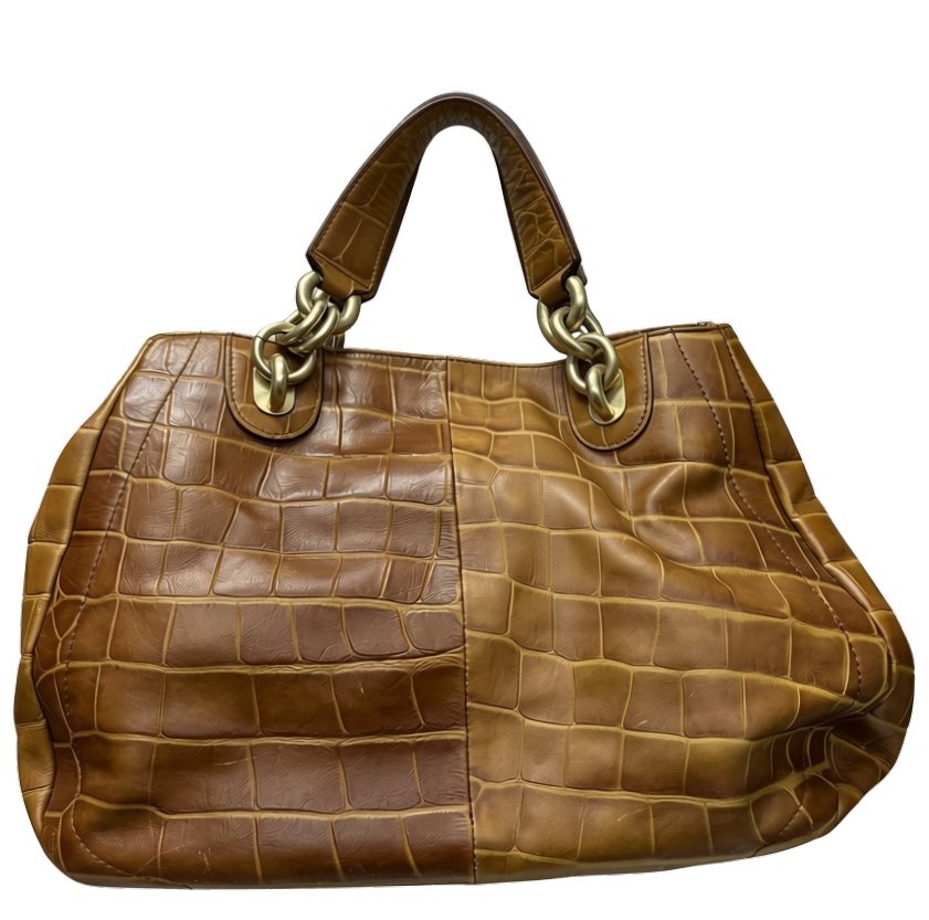 FURLA CrocEmbossed Camel Colored Leather Bag