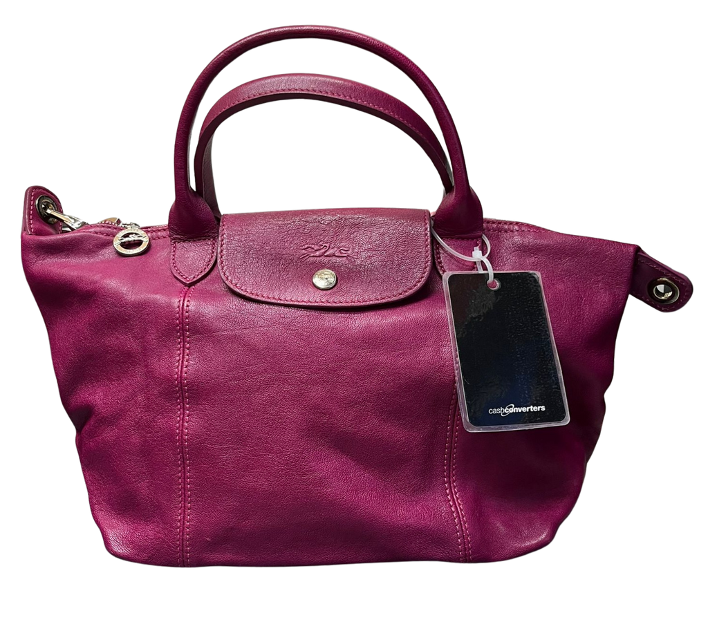 Longchamp Le Pliage Cuir Leather Top Handle Bag Pink