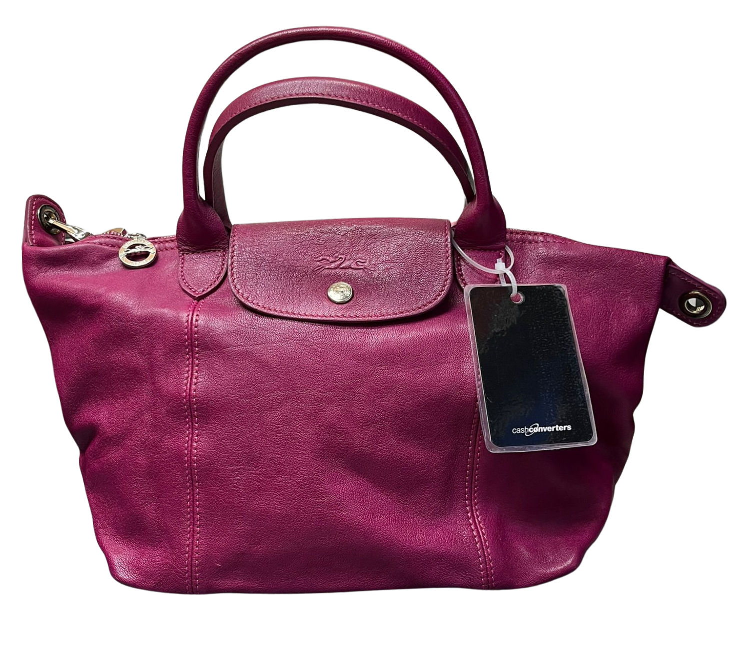 Longchamp Le Pliage Cuir Leather Top Handle Bag Pink
