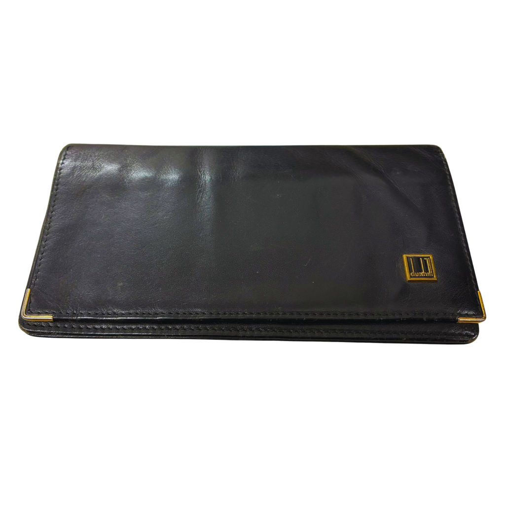 Dunhill Oxford Leather Long Wallet Gold Toned Corner Accents