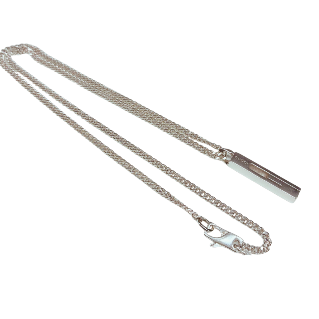 Gucci SV925 Cutout G Bar Necklace 15.6G