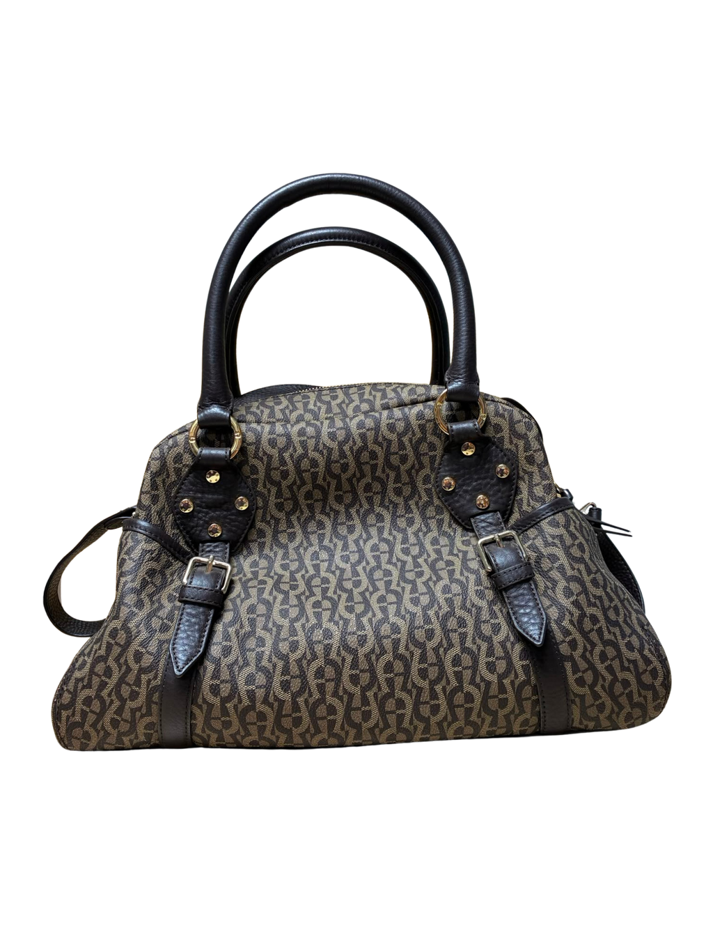 Aigner Signature Canvas And Leather Bow Satchel Tote Bag