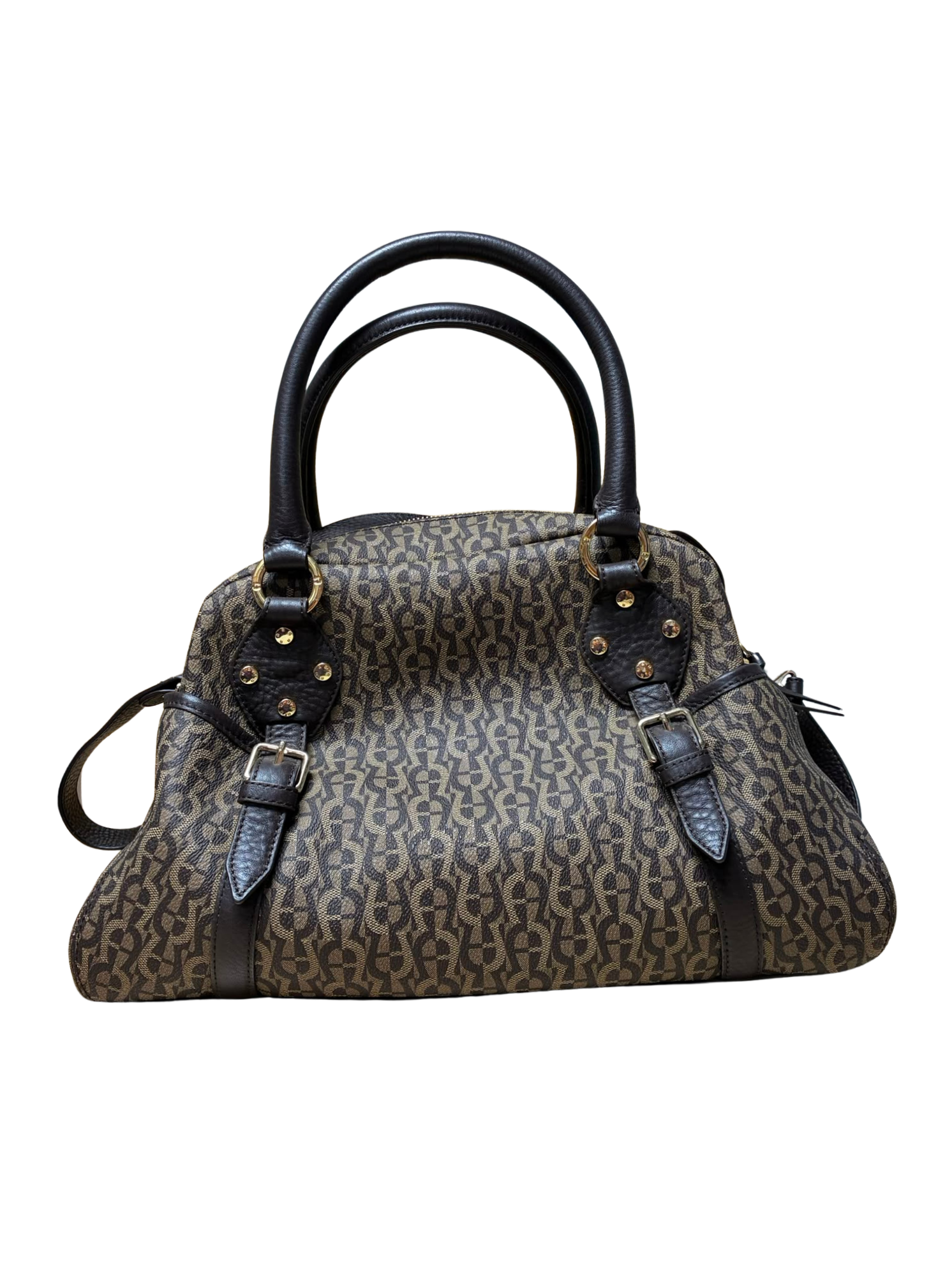 Aigner Signature Canvas And Leather Bow Satchel Tote Bag
